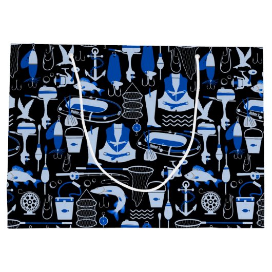 Personalisiertes Gone Fishing-Muster Große Geschenktüte (Rückseite)