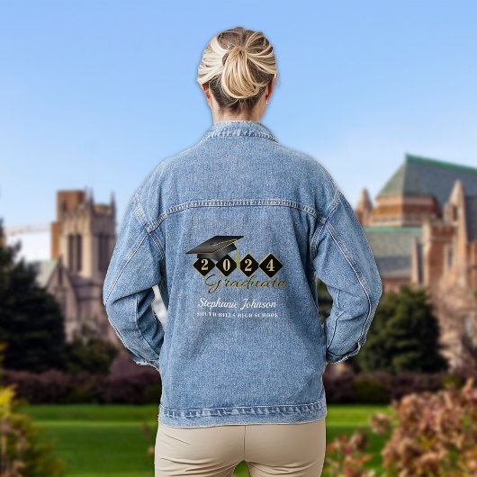 Personalisiertes Graduierungsoberteil Schwarzes Go Jeansjacke