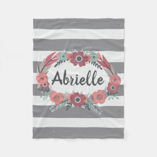Personalisiertes Grau, korallenrote Fleecedecke (Vorderseite)