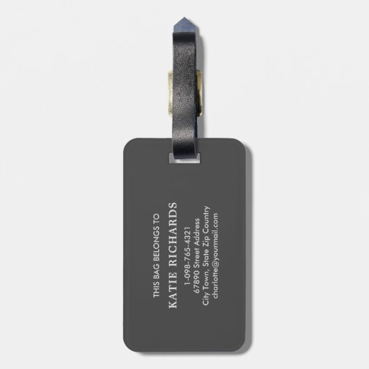 Personalisiertes Grau Monogramm Gepäckanhänger (Rückseite vertikal)