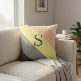 Personalisiertes Grau und Pfirsich gestreiftes Mon Kissen