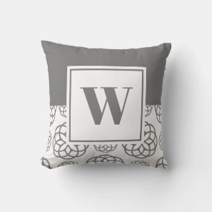 Personalisiertes Grau-Weiß-Muster mit Monogramm Kissen