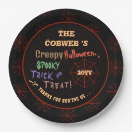 Personalisiertes, grauenhaftes Halloween-Spinnenne Pappteller
