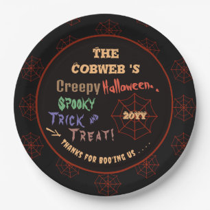 Personalisiertes, grauenhaftes Halloween-Spinnenne Pappteller