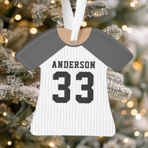 Personalisiertes graues Baseball-Trikot Weihnachte Ornament