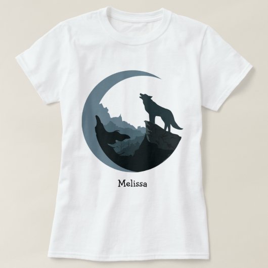 Personalisiertes Graues/blaues Howling am Mond T-Shirt (Design vorne)
