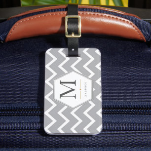 Personalisiertes graues Chevron mit Sechseck-Monog Gepäckanhänger