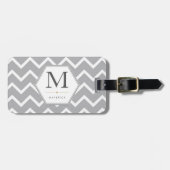 Personalisiertes graues Chevron mit Sechseck-Monog Gepäckanhänger (Vorderseite horizontal)