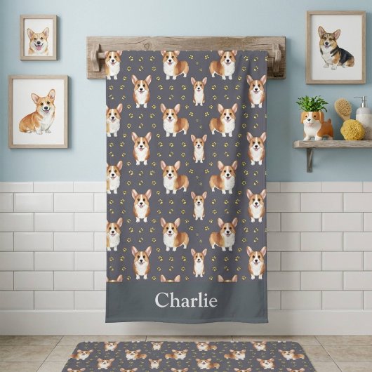 Personalisiertes Graues Corgi-Hund Badehandtuch