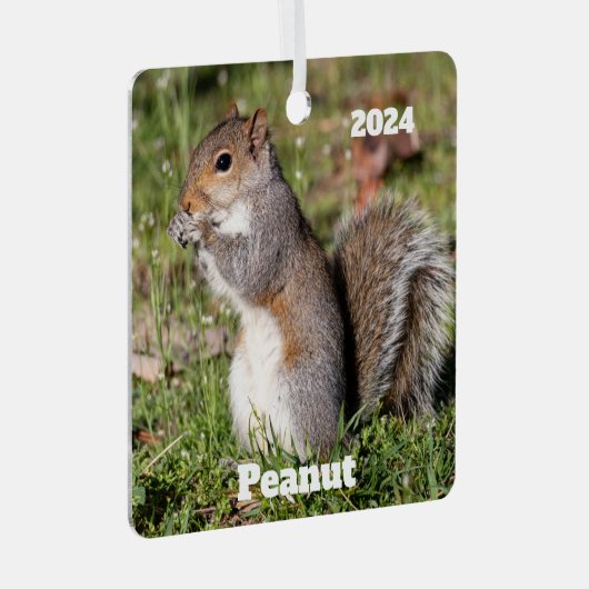 Personalisiertes graues Eichhörnchen Ornament Aus Metall (Vorderseite Rechts)