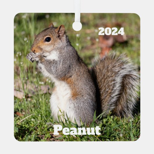 Personalisiertes graues Eichhörnchen Ornament Aus Metall (Rückseite)