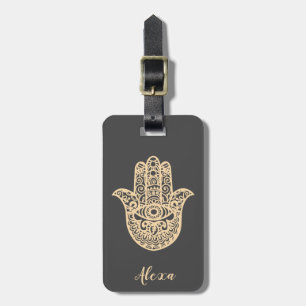 Personalisiertes graues Glücks-Geschenk Hamsa Hand Gepäckanhänger