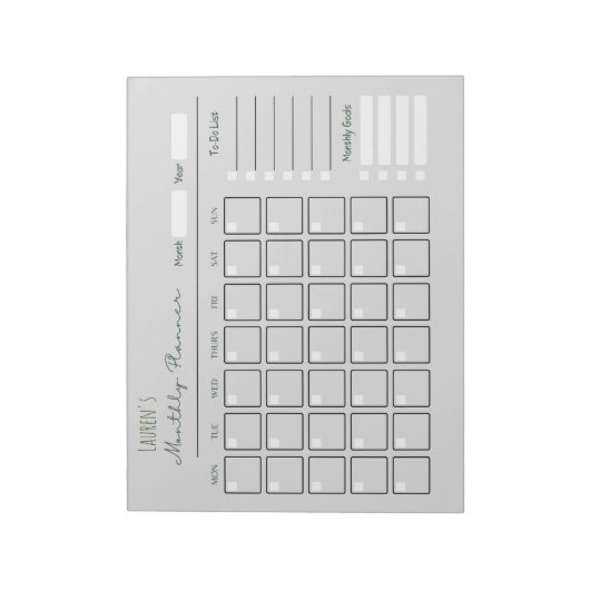 Personalisiertes, graues Monatsplanernotiz Notizblock (Rotiert)