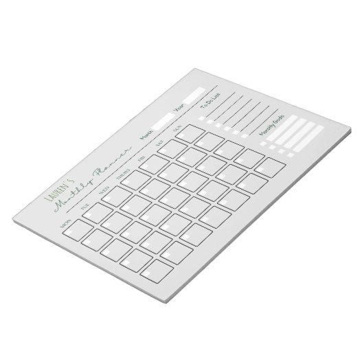 Personalisiertes, graues Monatsplanernotiz Notizblock (angewinkelt)