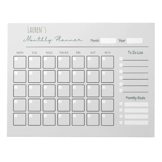 Personalisiertes, graues Monatsplanernotiz Notizblock (Vorderseite)
