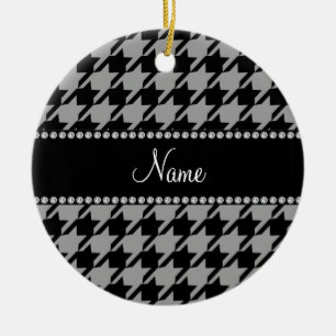 Personalisiertes graues NamensHahnentrittmuster Keramikornament