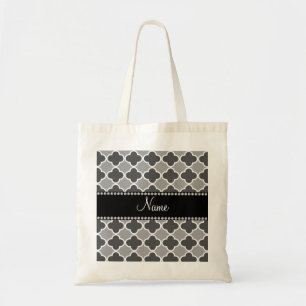 Personalisiertes graues quatrefoil Namensmuster Tragetasche