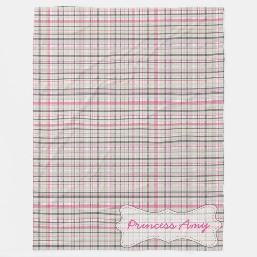 Personalisiertes graues u. rosa kariertes fleecedecke (Vorderseite)