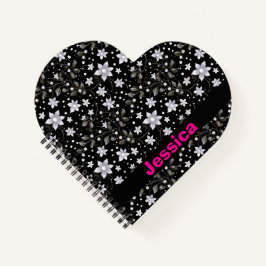Personalisiertes Graues und Schwarzes Blume Muster Notizblock