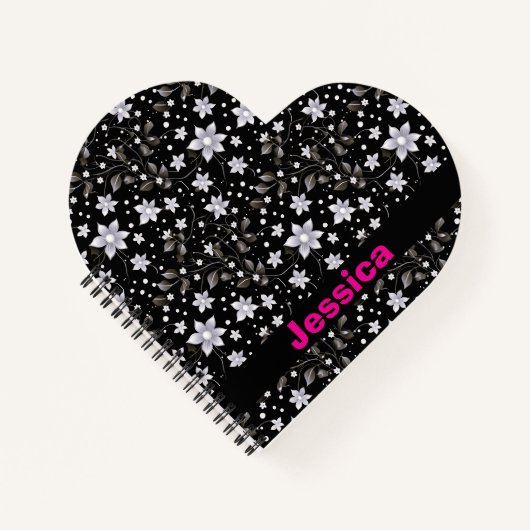 Personalisiertes Graues und Schwarzes Blume Muster Notizblock (Vorderseite)