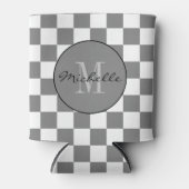 Personalisiertes Graues und weißes Prüfbrett-Muste Dosenkühler (Vorderseite)