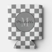 Personalisiertes Graues und weißes Prüfbrett-Muste Dosenkühler (Rückseite)