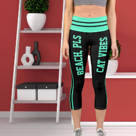 Personalisiertes Green Blue Strip Pet Cat Theme Capri Leggings