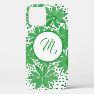 Personalisiertes Green Floral Monogram Design Case-Mate iPhone Hülle