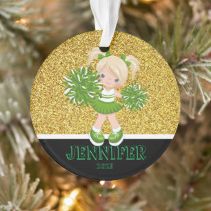 Personalisiertes Green & Gold Cheerleader Ornament