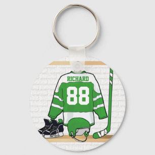 Personalisiertes Green und White Ice Hockey Jersey Schlüsselanhänger