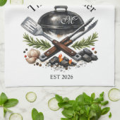 Personalisiertes Grillvater-Monogramm Geschirrtuch (Gefaltet)