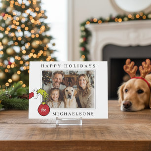 Personalisiertes Grinch-Ornament-Foto Feiertagskarte