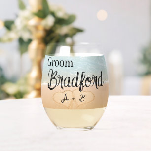 Personalisiertes Groom Beach Hochzeitsherzen in Sa Weinglas Ohne Stiel