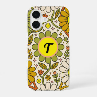 Personalisiertes Groovy Floral Tennis Monogramm iPhone 16 Hülle