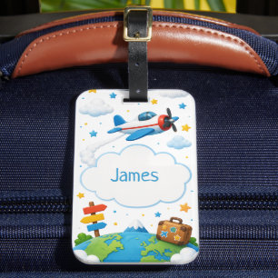 Personalisiertes großes Abenteuer-Kinderflugzeug Gepäckanhänger