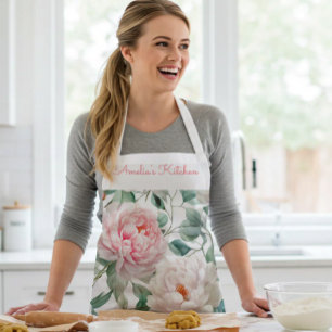 Personalisiertes großes Blumenmuster Rosa Weiß Grü Schürze