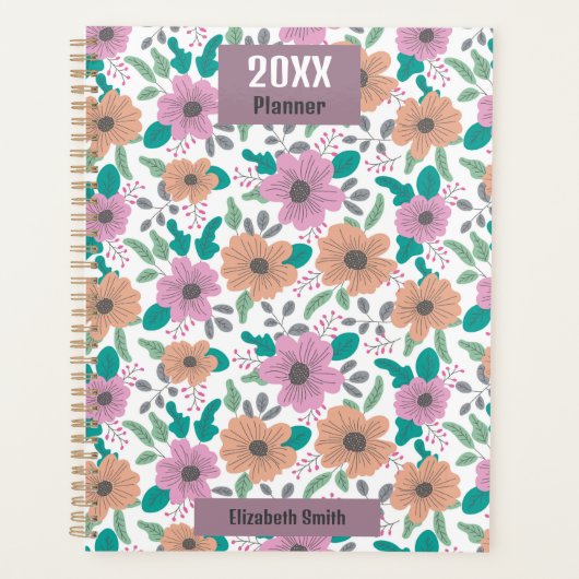 Personalisiertes großes leuchtendes Blumenmuster 2 Planer (Vorderseite)