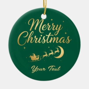Personalisiertes Grün & Gold Frohe Weihnachten Keramik Ornament