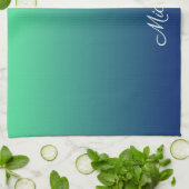 Personalisiertes Grün und blaues Ober Geschirrtuch (Gefaltet)
