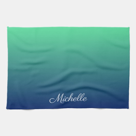 Personalisiertes Grün und blaues Ober Geschirrtuch (Horizontal)