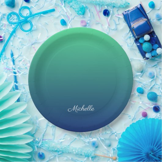 Personalisiertes Grün und blaues Ober Pappteller (Party)