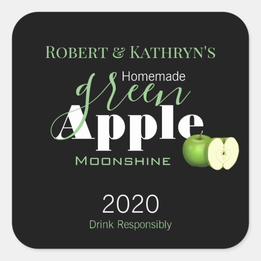 Personalisiertes "Grüner Apfel"-Etikett für Alkoho Quadratischer Aufkleber (Vorderseite)
