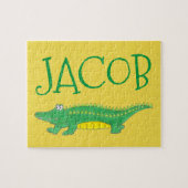 Personalisiertes grünes Alligator Krokodil-Kind Puzzle (Horizontal)