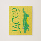 Personalisiertes grünes Alligator Krokodil-Kind Puzzle (Vertikal)