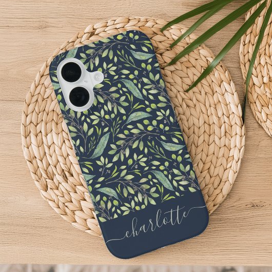 Personalisiertes Grünes Botanisches Muster iPhone 16 Hülle