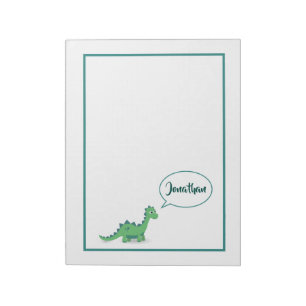 Personalisiertes grünes Dinosaurier-Kindernotepad Notizblock