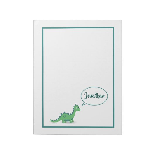 Personalisiertes grünes Dinosaurier-Kindernotepad Notizblock (Rotiert)