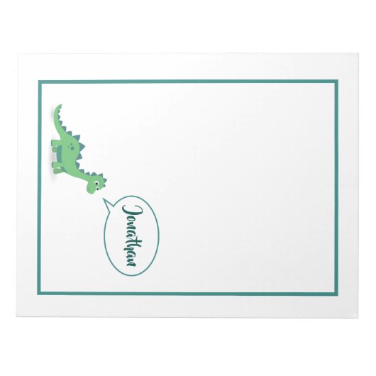 Personalisiertes grünes Dinosaurier-Kindernotepad Notizblock (Vorderseite)