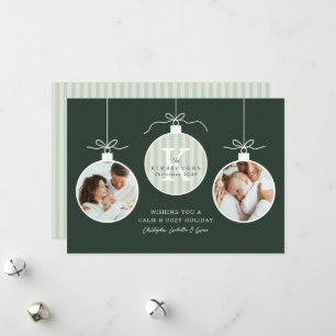 Personalisiertes grünes Familienmonogrammfoto Feiertagskarte