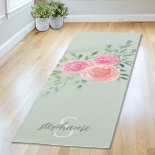 Personalisiertes grünes Floral Yogamatte